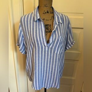 Rails Savannah striped linen blend popover top size Large